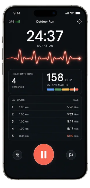 Pulse app workout tracking screen on an iPhone
